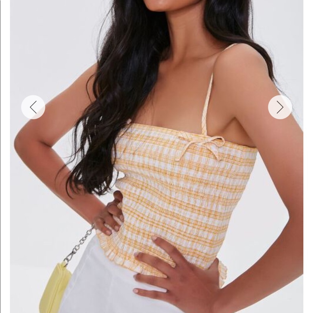 Smocked Plaid Cropped Cami - M